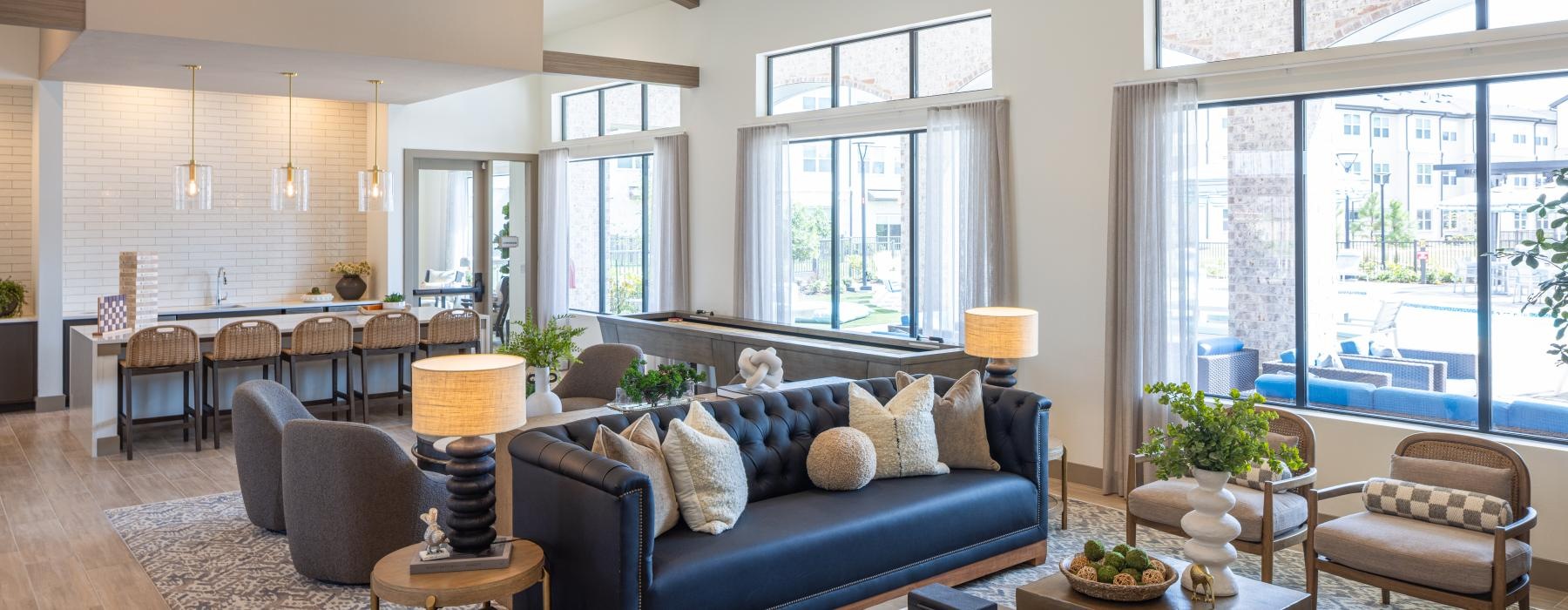 lounge area with modern decor and ample seating